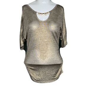 NWT iz Byer XS gold cold shoulder jeweled neckline top